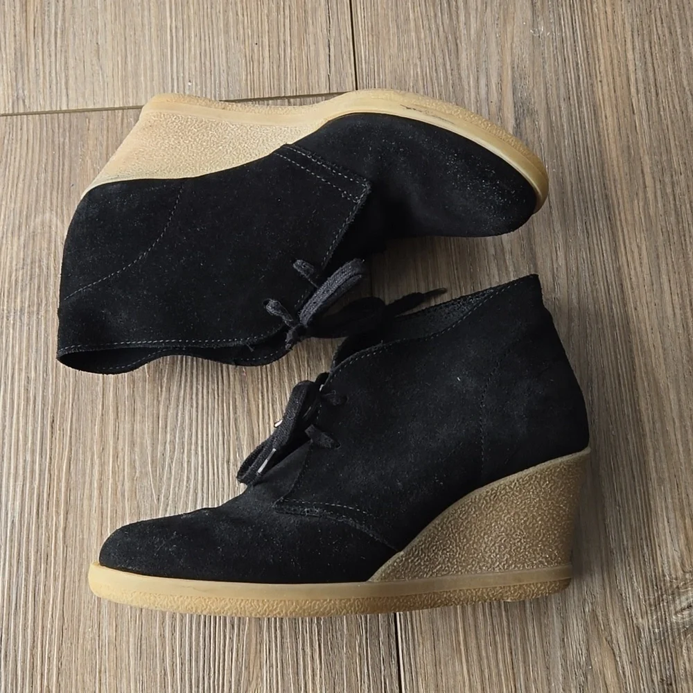J. Crew Factory Black Suede Lace Up Wedge Booties